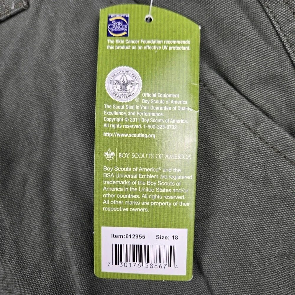 Boy Scouts of America Youth Canvas Shorts Size‎ 18 Uniform Green Fits 28 x 9 BSA